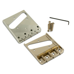 KLUSON® STEEL BRIDGE FOR TELE® W/BRASS SADDLES NICKEL-GLOSS