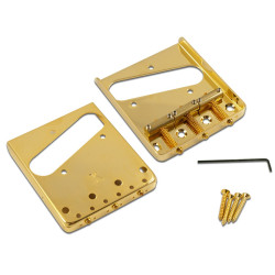 KLUSON® STEEL BRIDGE FOR TELE® W/BRASS SADDLES GOLD-GLOSS 