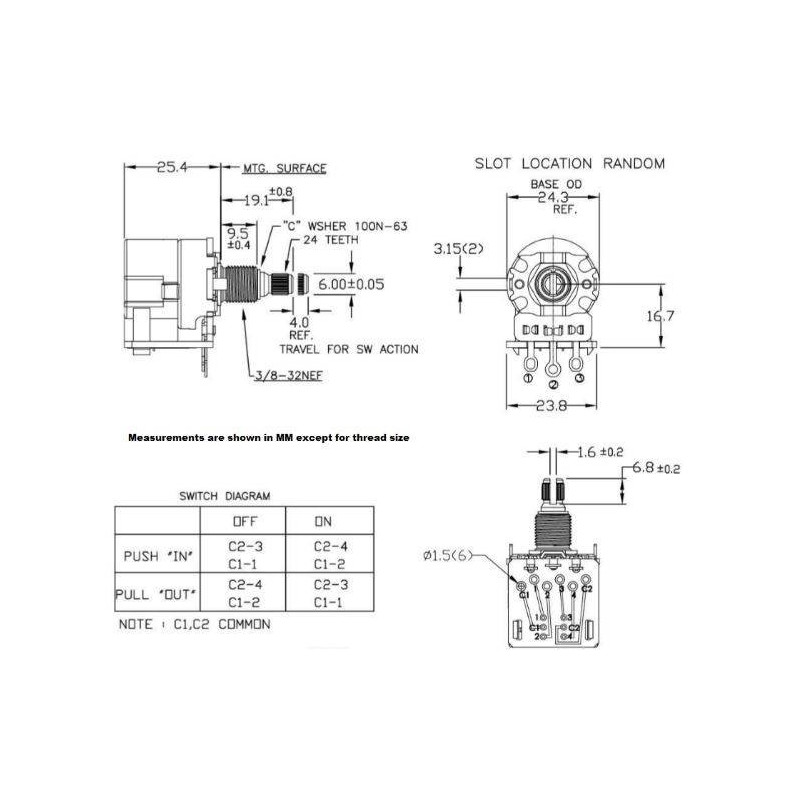 CTS 500K DPDT PushPull Potentiometer
