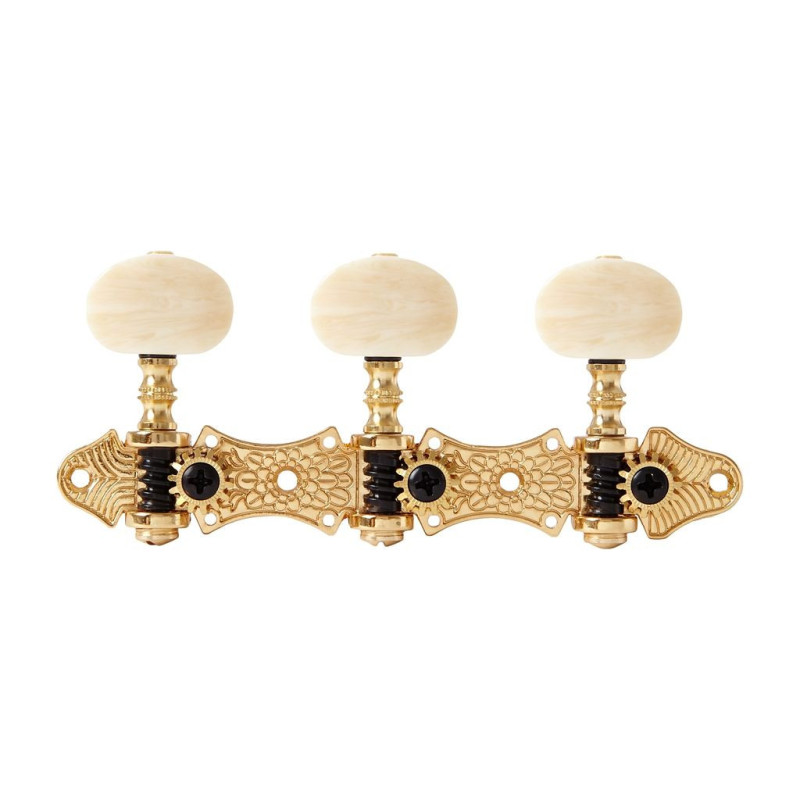 Acoustic Tuner Gold 3-on-plate White Knobs