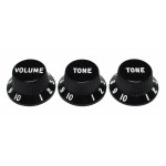 Strat knobs for CTS shaft size, 1V + 2T, Black