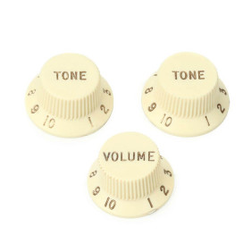 Strat knobs, left-handed, 1V + 2T, aged white