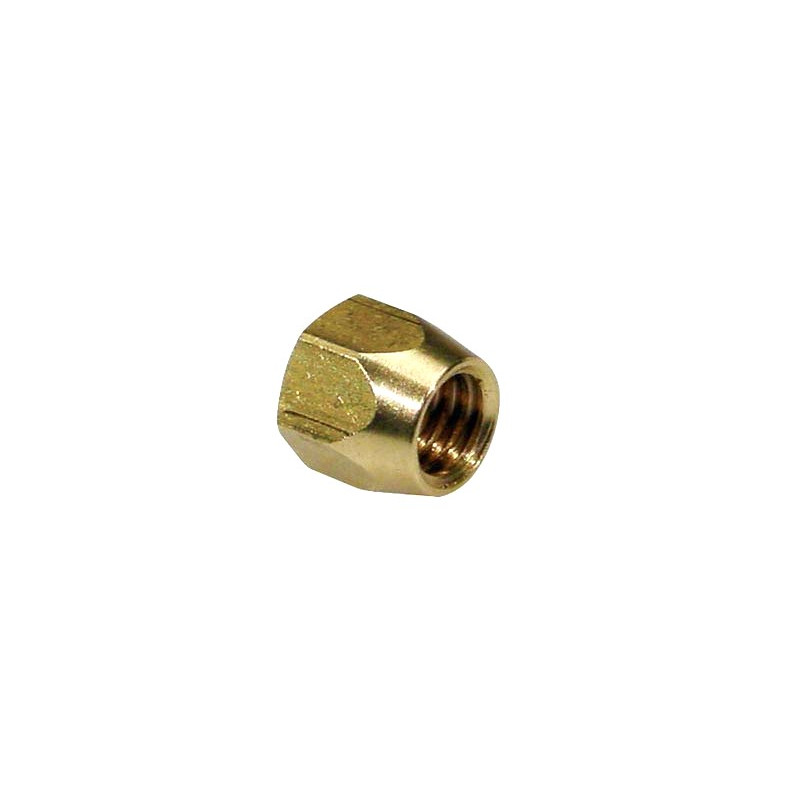 truss rod nut, hexagonal, brass, "G-style"
Diameter: 5/16" (8 mm), 10/32 thread