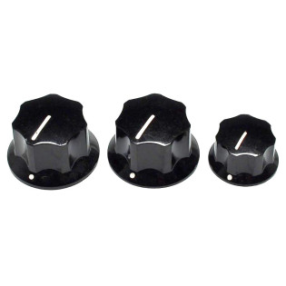 Fender jbass/mustang knobs for CTS shaft size, 2+1, black