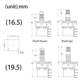 B500K PUSH PUSH POT 3/8 inch  W/DPDT SWITCH US SPEC