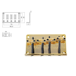 Bridge-Tailpiece, bass, pitch 20mm, gold