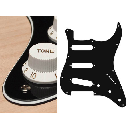 Pickguard, standard, SSS, 3 pot holes, 3-5 switch, 3 ply, black