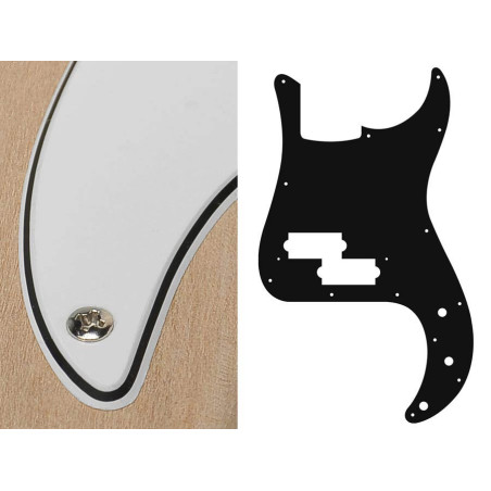 Pickguard, P-bass, standard, 3 ply, white
